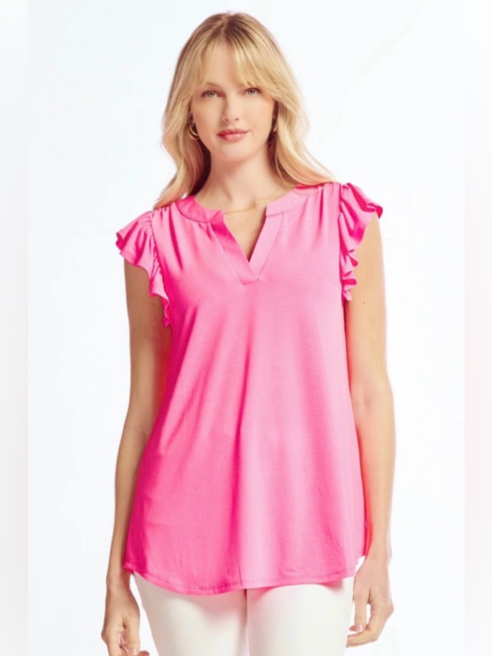 Dear Scarlett Lizzy Ruffle Sleeve Pink Blouse